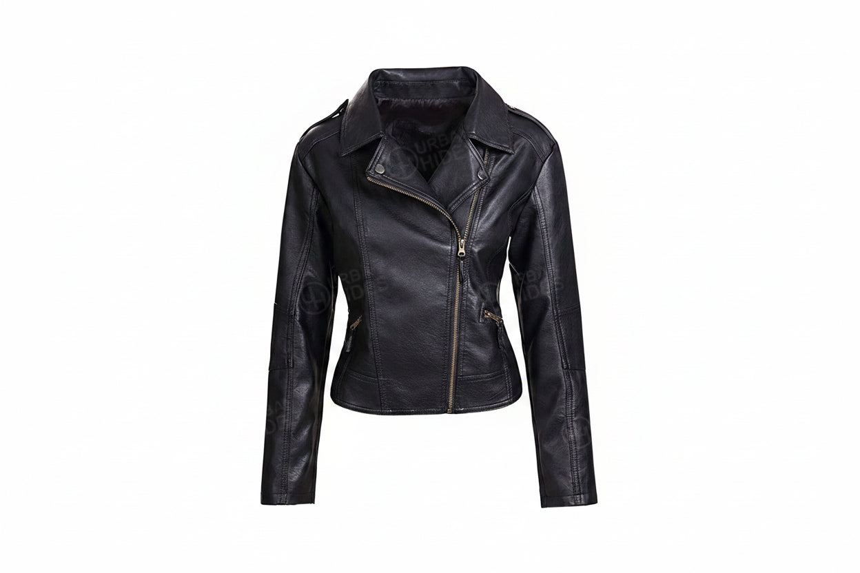 Midnight Rebel Women's Leather Jacket by UrbanHides crafted from premium genuine lambskin leather with a tailored biker fit, handcrafted luxury, custom sizing, and worldwide shipping.