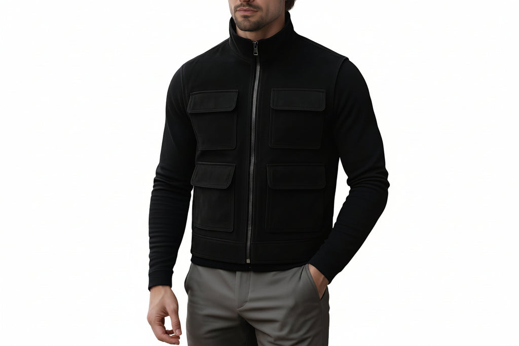 Night Craft Slim Fit Suede Leather Vest for Men – premium slim-fit suede leather vest by Urbanhides, designed for modern men’s fashion in the UK, USA and Australia.