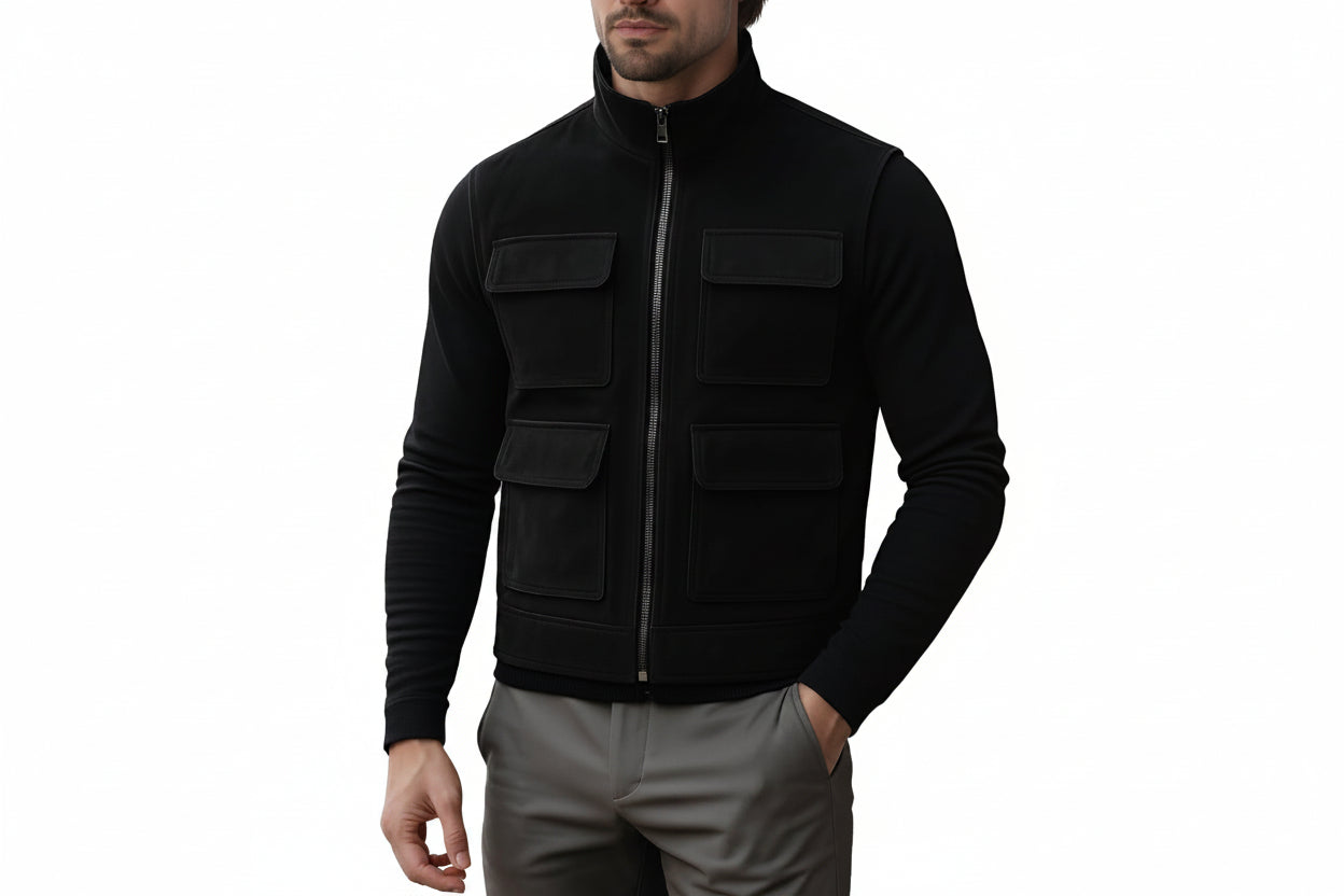 Night Craft Slim Fit Suede Leather Vest for Men – premium slim-fit suede leather vest by Urbanhides, designed for modern men’s fashion in the UK, USA and Australia.