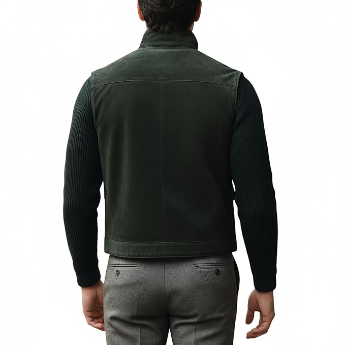 Noble Stitch Traditional Button Front Suede Vest for Men Back – premium men’s suede vest with classic button-front styling by Urbanhides, ideal for customers in the UK, USA and Australia.