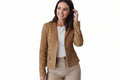 Nova Halo women's camel tan genuine lambskin suede vintage style coat featuring a classic notch lapel collar, single-breasted button front closure, waist flap pockets, buttoned sleeve cuffs, and custom made-to-measure fitting across the UK, USA, and Australia.