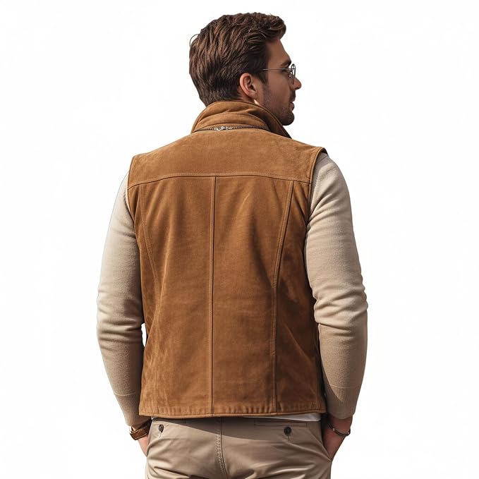 Oak Edge Urban Style Suede Men’s Leather Vest back – premium urban-style suede leather vest for men by Urbanhides, designed for modern fashion in the UK, USA and Australia.