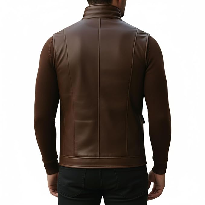 Obsidian Craft Minimalist Leather Riding Vest for Men Back– premium minimalist leather riding vest by Urbanhides, designed for modern riders and men’s fashion in the UK, USA and Australia.