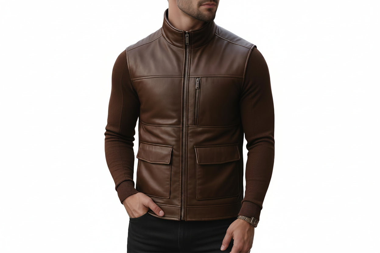 Obsidian Craft Minimalist Leather Riding Vest for Men – premium minimalist leather riding vest by Urbanhides, designed for modern riders and men’s fashion in the UK, USA and Australia.