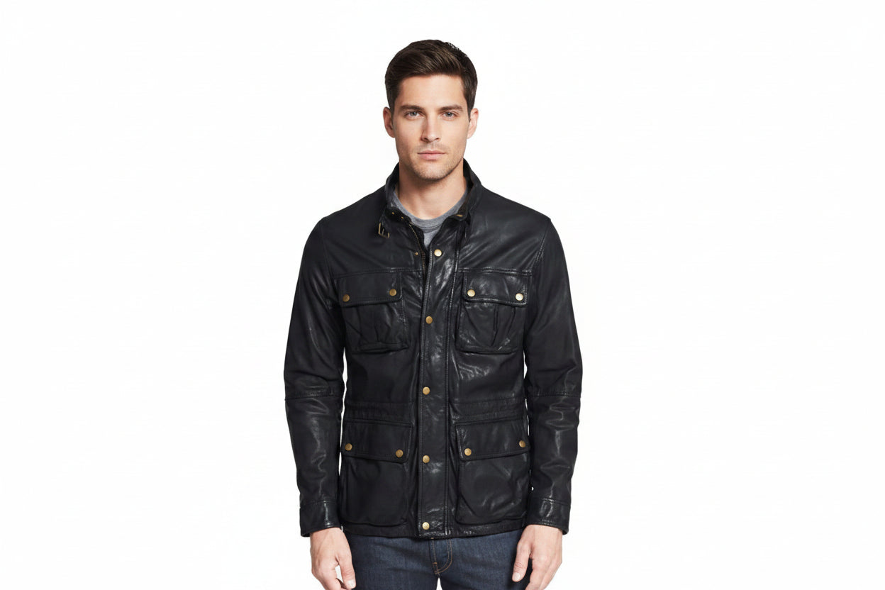 Outlaw Classic Leather Jacket by UrbanHides – Premium handmade men's biker leather jacket crafted from genuine leather with a timeless moto design.