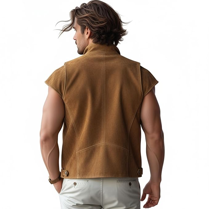 Ravenhall Adventure Rider Suede Vest for Men – premium men’s suede riding vest back by Urbanhides, designed for adventure, outdoor style and modern fashion in the UK, USA and Australia.