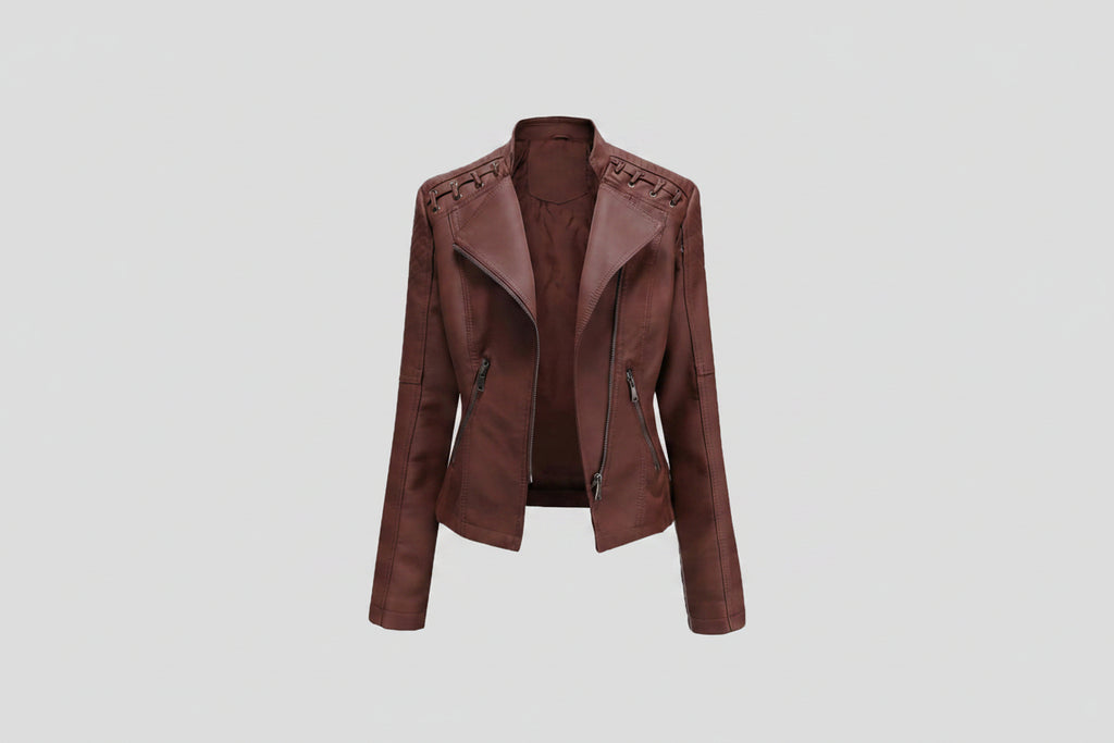 Rebel Queen Genuine Leather Biker Jacket for Women Front View – Premium Genuine Lambskin Leather Motorcycle Jacket by UrbanHides with Asymmetrical Zip, Slim Fit, Luxury Women's Leather Outerwear