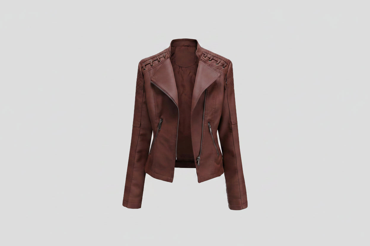 Rebel Queen Genuine Leather Biker Jacket for Women Front View – Premium Genuine Lambskin Leather Motorcycle Jacket by UrbanHides with Asymmetrical Zip, Slim Fit, Luxury Women's Leather Outerwear