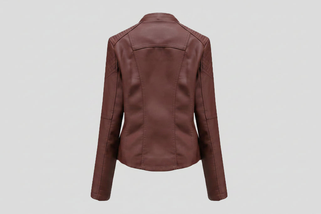Rebel Queen Genuine Leather Biker Jacket for Women Front View – Premium Genuine Lambskin Leather Motorcycle Jacket by UrbanHides with Asymmetrical Zip, Slim Fit, Luxury Women's Leather Outerwear