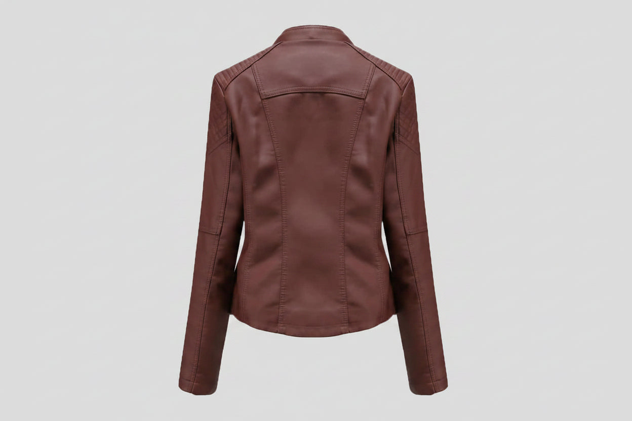 Rebel Queen Genuine Leather Biker Jacket for Women Front View – Premium Genuine Lambskin Leather Motorcycle Jacket by UrbanHides with Asymmetrical Zip, Slim Fit, Luxury Women's Leather Outerwear