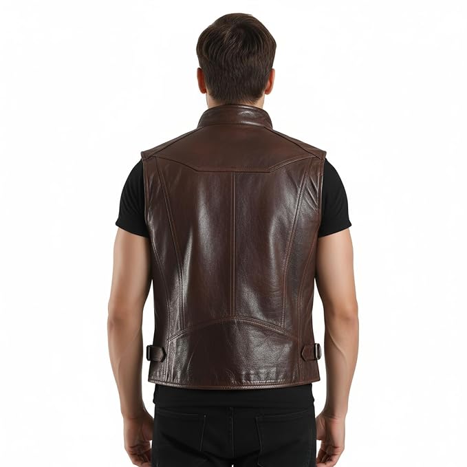 Regal Forge Rugged Distressed Vintage Leather Vest for Men back– premium distressed vintage leather vest by Urbanhides, featuring rugged styling for men in the UK, USA and Australia.