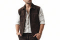 Rugged Grain Luxury Designer Suede Men’s Leather Vest – premium luxury designer suede leather vest for men by Urbanhides, featuring rugged grain texture and sophisticated styling.