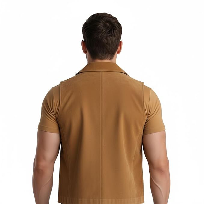 Stone Pelt Biker Style Suede Leather Vest for Men back – custom suede leather biker vest by Urbanhides, designed for men in the UK, USA and Australia with personalized styling options.