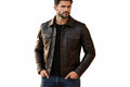 Front view of a man wearing the black Storm Edge Minimal Luxe Lambskin Leather Jacket featuring dual chest pockets and a shirt collar.