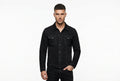 Front view of the black Supreme Grain Urban Moto Mens Suede Leather Jacket featuring dual chest pockets and a shirt collar.