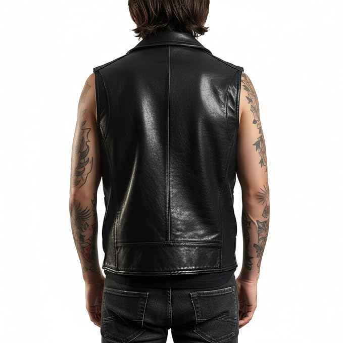 Timber Grain Adventure Rider Men’s Leather Vest back– premium men’s leather riding vest by Urbanhides, featuring rugged adventure-inspired styling for customers in the UK, USA and Australia.