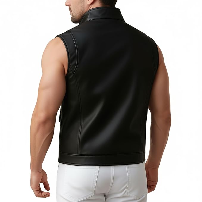 Titan Hide Distressed Motorcycle Leather Vest for Men back – rugged distressed motorcycle leather vest by Urbanhides, designed for riders and leather enthusiasts in the UK, USA and Australia.