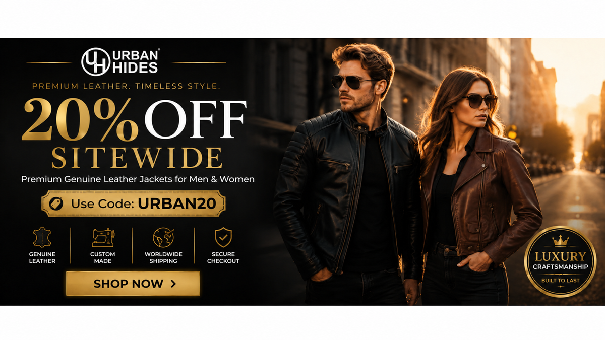 Urban Hides premium leather jackets sale – 20% off sitewide with URBAN20