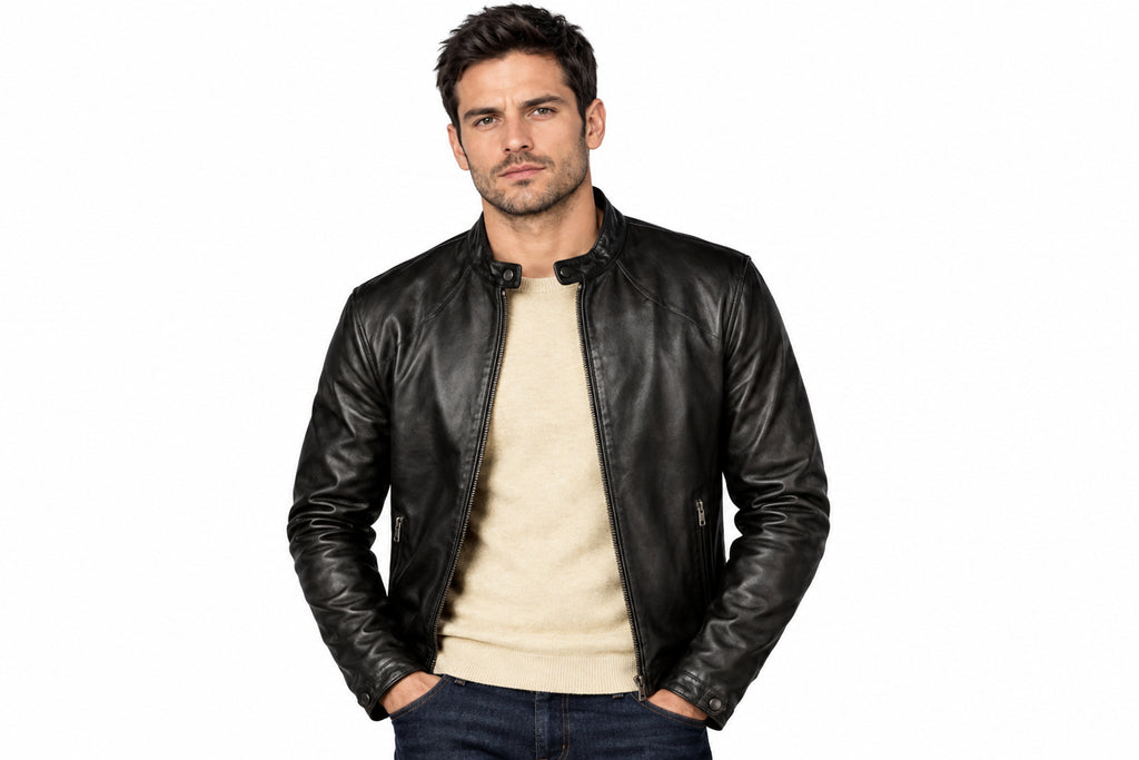 Front view of a man wearing the black Urban Tactical & Stealth Black Jacket featuring a stand collar and full-zip closure.