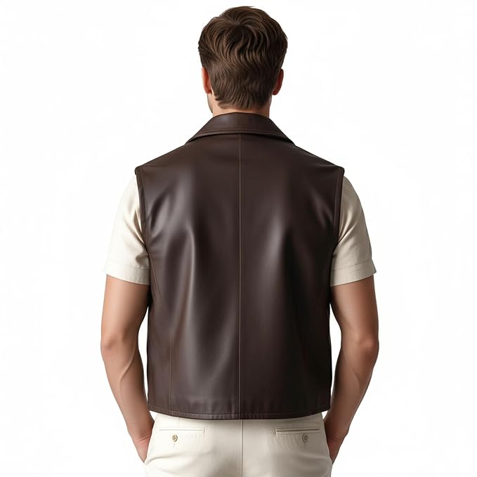 Urban Thread Vintage Real Leather Vest for Men back – premium vintage real leather vest by Urbanhides, featuring timeless styling for men in the UK, USA and Australia.