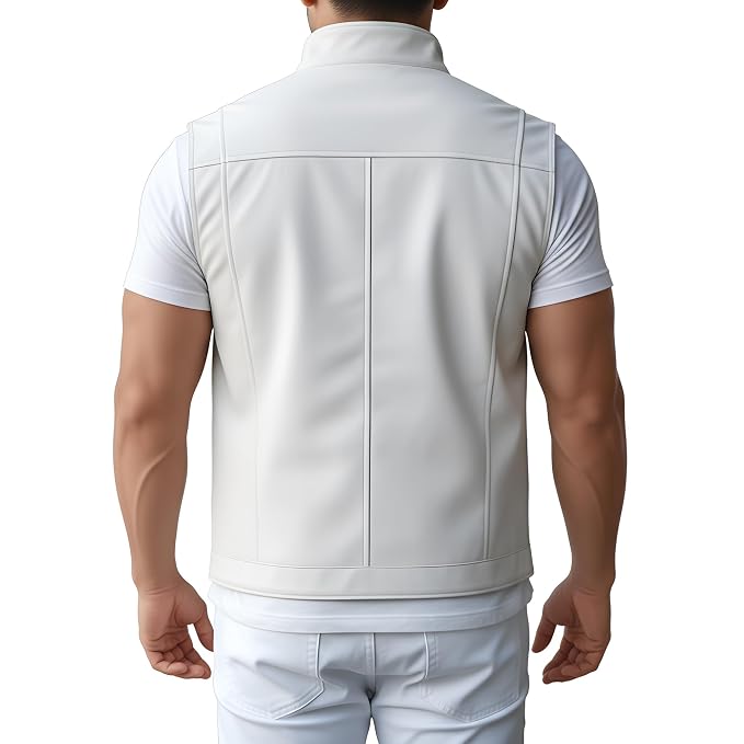 Velvet Crest Button Closure Genuine Leather Vest for Men back– premium genuine leather vest with classic button closure by Urbanhides, designed for men in the UK, USA and Australia.