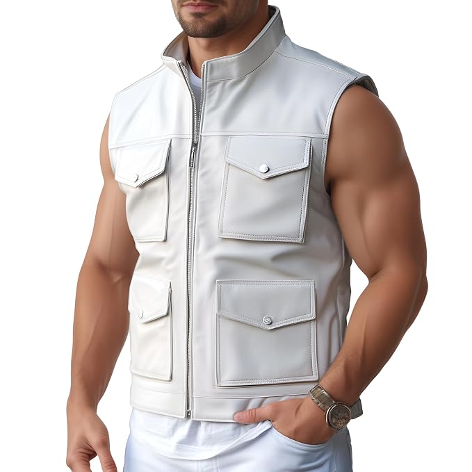 Velvet Crest Button Closure Genuine Leather Vest for Men side– premium genuine leather vest with classic button closure by Urbanhides, designed for men in the UK, USA and Australia.