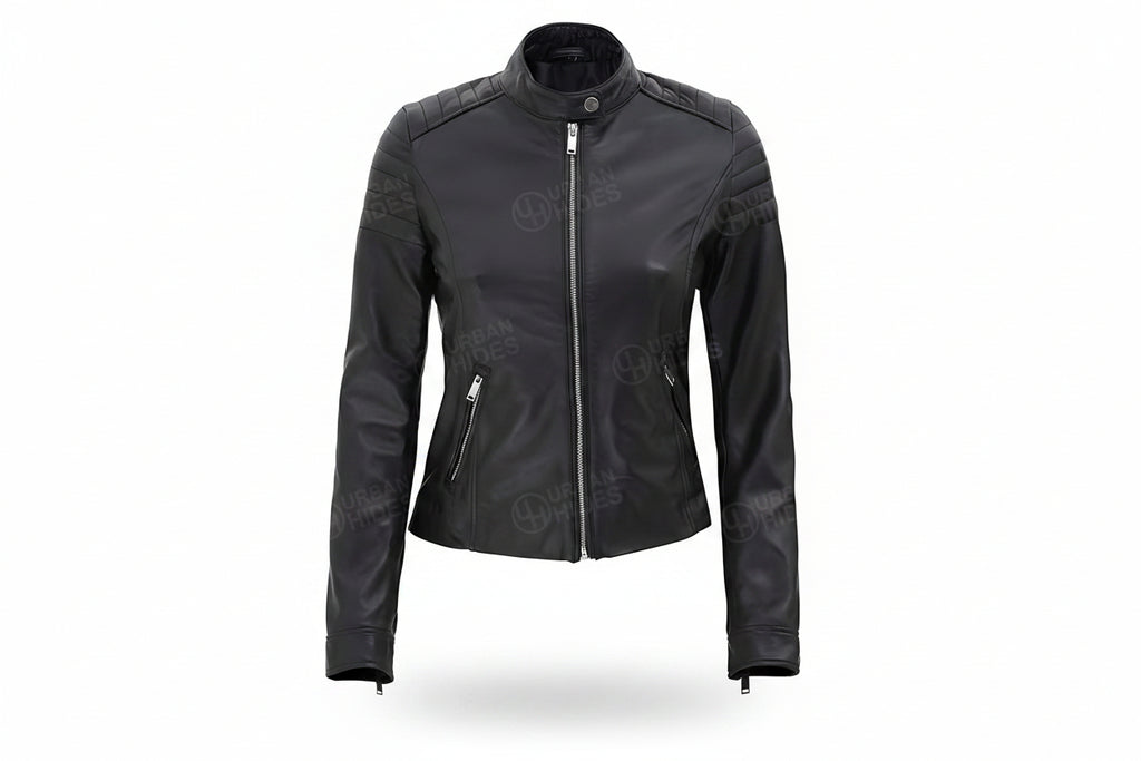 Victoria Elite Lambskin Jacket by UrbanHides crafted from premium genuine lambskin leather for women with a tailored fit, handcrafted luxury, custom sizing, and worldwide shipping.