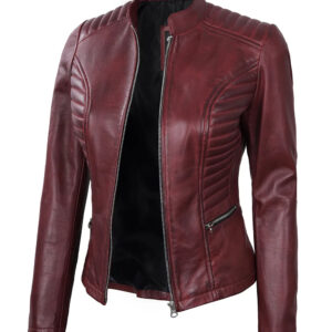 Padded Elegance Leather Cafe Racer Jacket Front