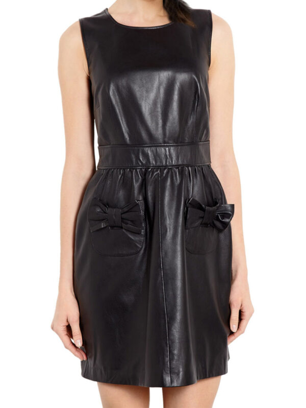 Charm Bow Pocket Leather Dress Front