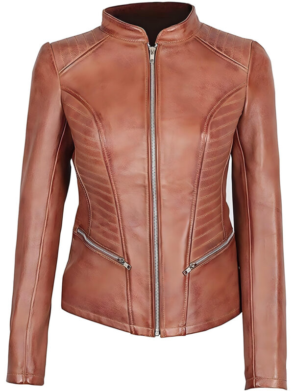 Chic Cafe Racer Leather Jacket Front