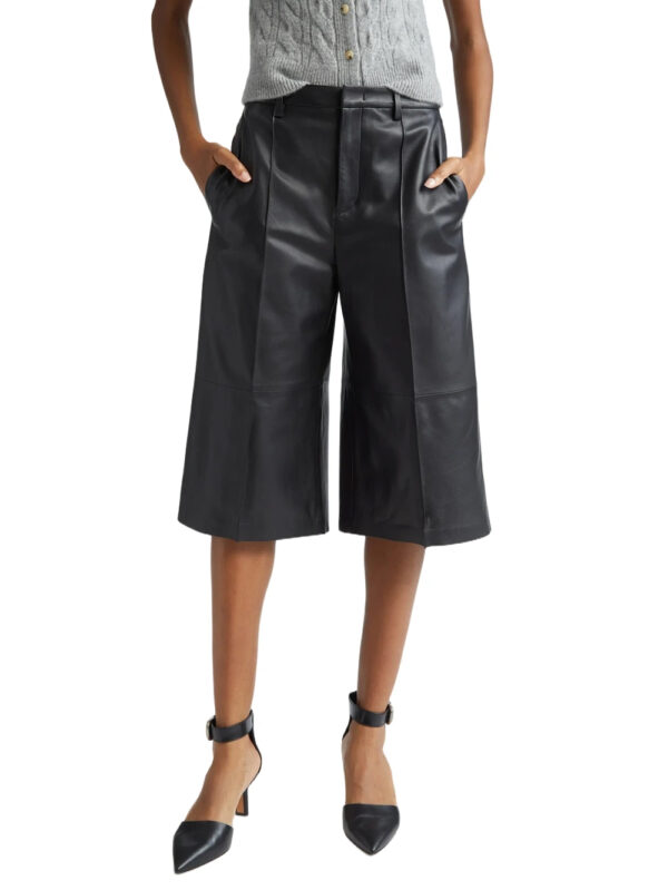 Classic Leather Bermuda Shorts for Effortless Style Front