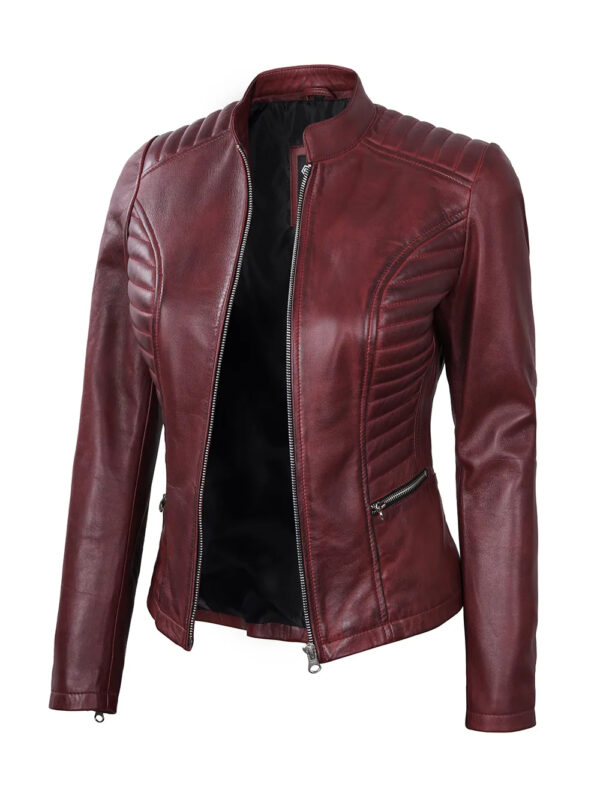 Padded Elegance Leather Cafe Racer Jacket Front