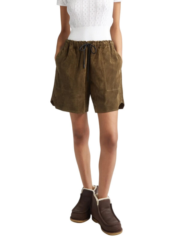 Suede Drawstring Waist Shorts for Relaxed Luxury Front