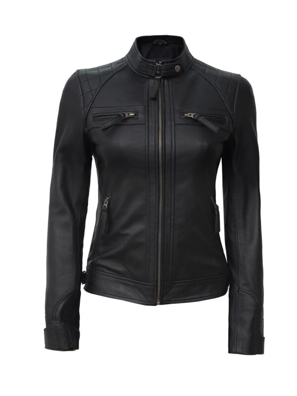 Velocity Quilted Leather Cafe Racer Jacket Front